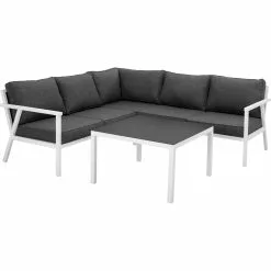 Brafab Rana Lounge-Set Niedrig 5 Sitzplätze, Weiß/Anthrazit